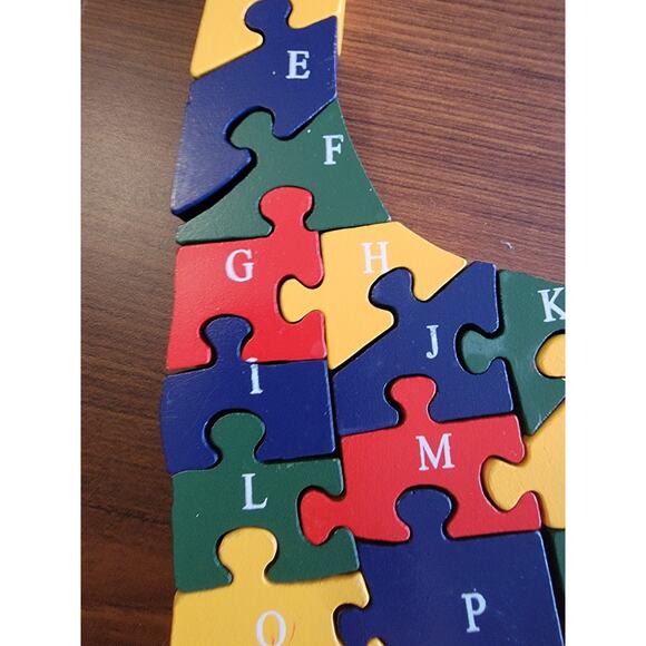 Vintage Wooden Giraffe Alphabet Puzzle 17in Tall Hand Painted Educational Toy - Picture 3 of 11
